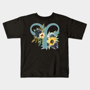 Aries Horoscope Zodiac Blue Sunflower Design Kids T-Shirt